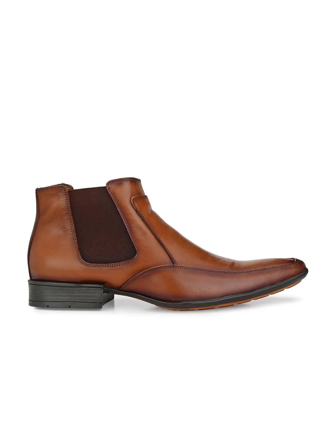 Hitz Men's Tan Leather Slip-On Ankle Boot Shoes