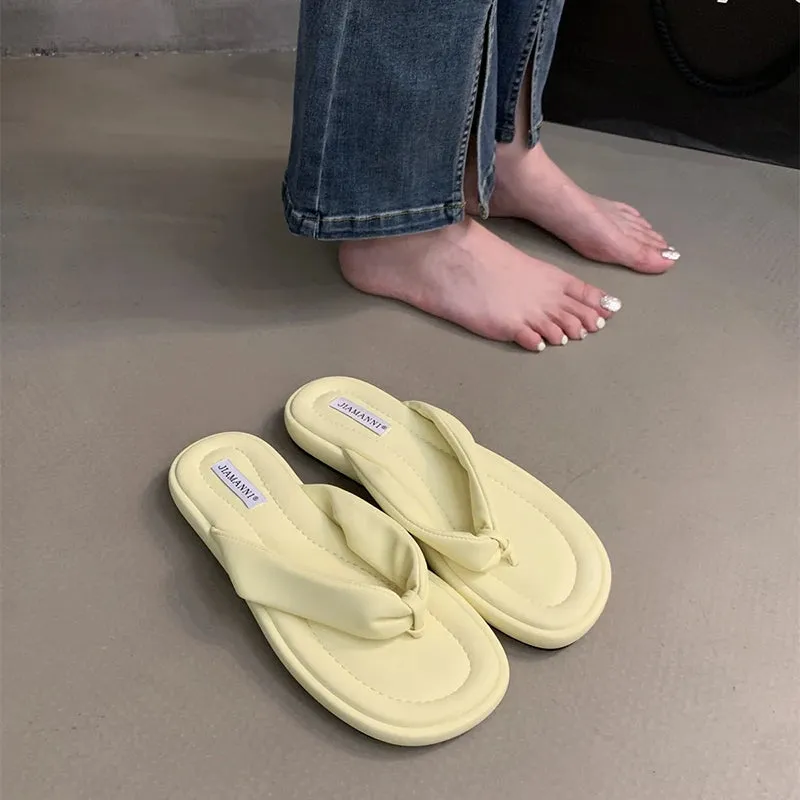 Hnzxzm 2024 Summers Women Slippers Fashion Elegant Clip Toe Soft Sole Flats Slides Shoes Ladies Outdoor Beach Sandalias Flip Flop