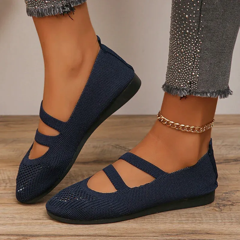 Hnzxzm Breathable Mesh Flats Women Spring Summer Fashion Strap Knitting Casual Shoes Woman Round Toe Flat Heels Sneakers Female