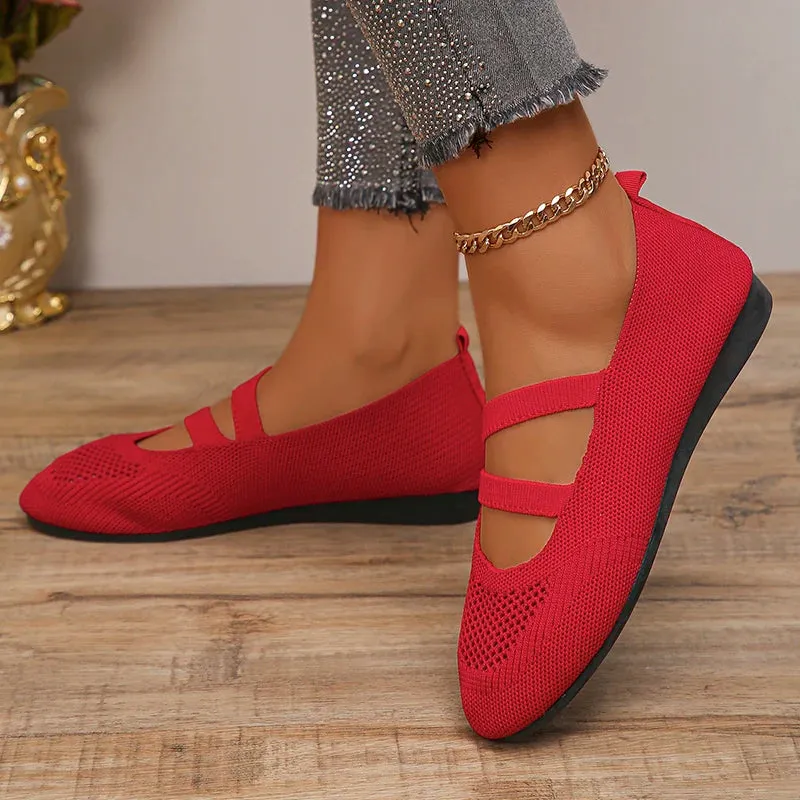 Hnzxzm Breathable Mesh Flats Women Spring Summer Fashion Strap Knitting Casual Shoes Woman Round Toe Flat Heels Sneakers Female