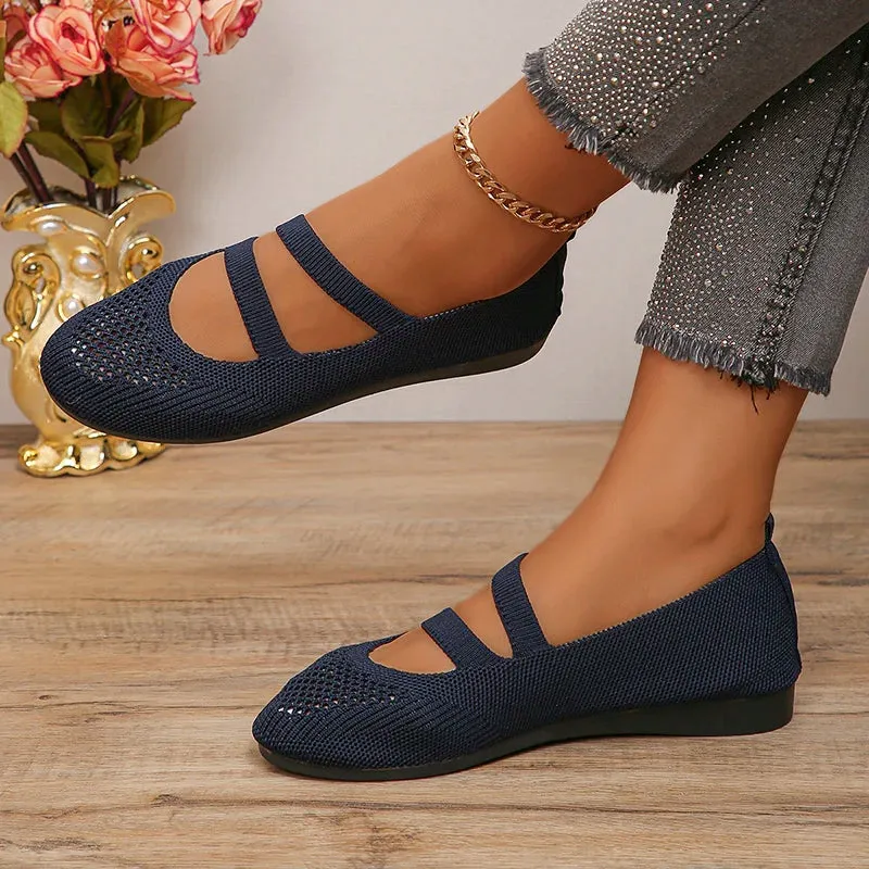 Hnzxzm Breathable Mesh Flats Women Spring Summer Fashion Strap Knitting Casual Shoes Woman Round Toe Flat Heels Sneakers Female