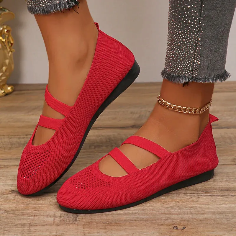 Hnzxzm Breathable Mesh Flats Women Spring Summer Fashion Strap Knitting Casual Shoes Woman Round Toe Flat Heels Sneakers Female