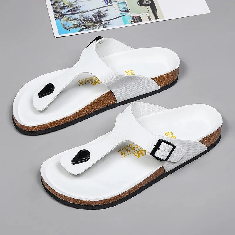 Hnzxzm Leather Slippers Summer Flip-Flops for Men Beach Slippers Brown Sandals Comfortable Shoes Non-Slip Outdoor Shoes Men Slides 2024