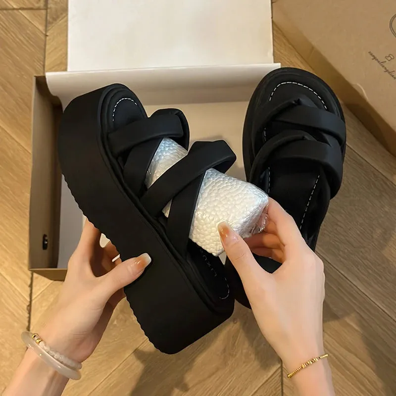 Hnzxzm Summer Chunky Women Silvery Slipper Fashion Open Toe Platform Heel Ladies Casual Sandal Shoes Outdoor Beach Vaction Slides