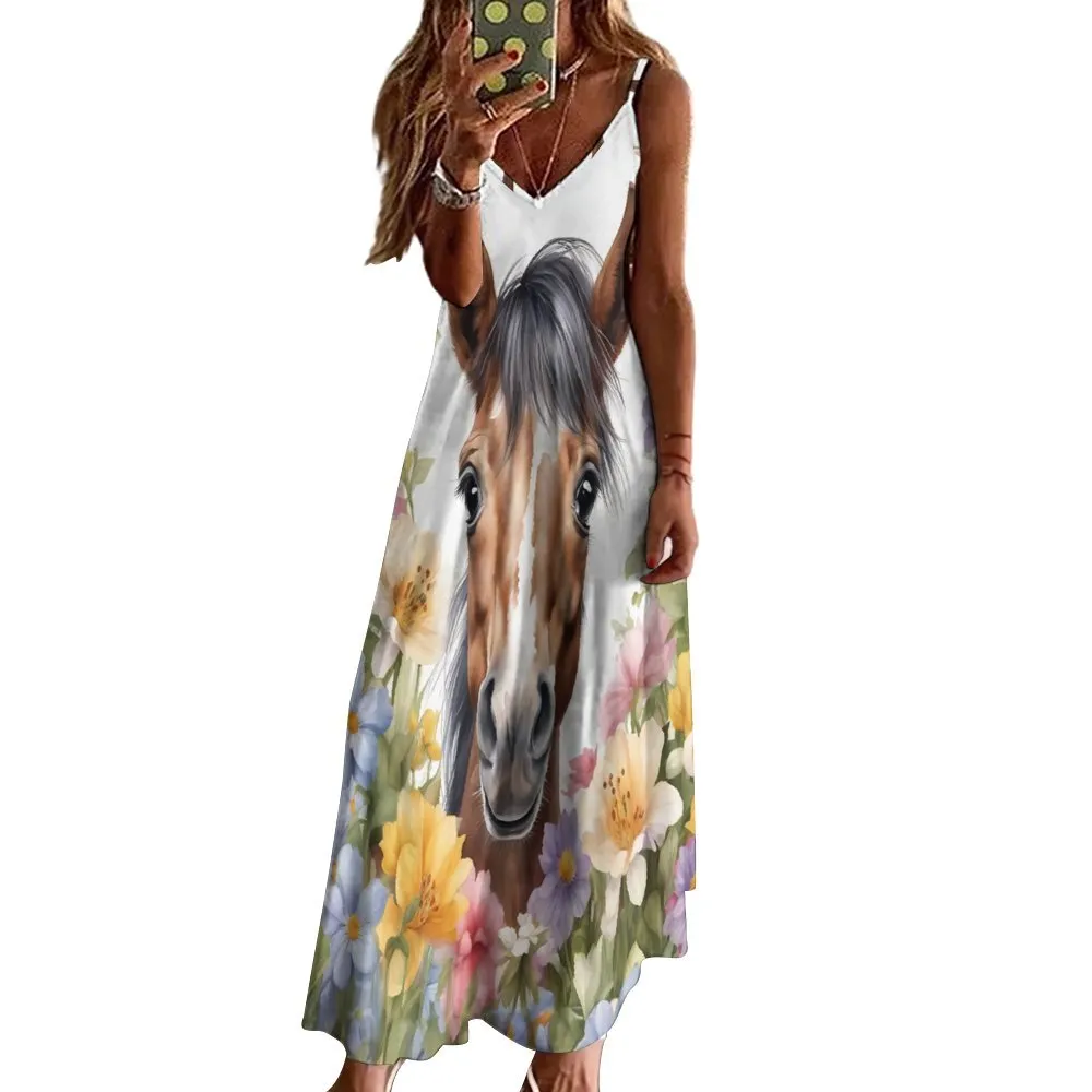 Horse Spaghetti Strap Ankle-Length Dress Long dress