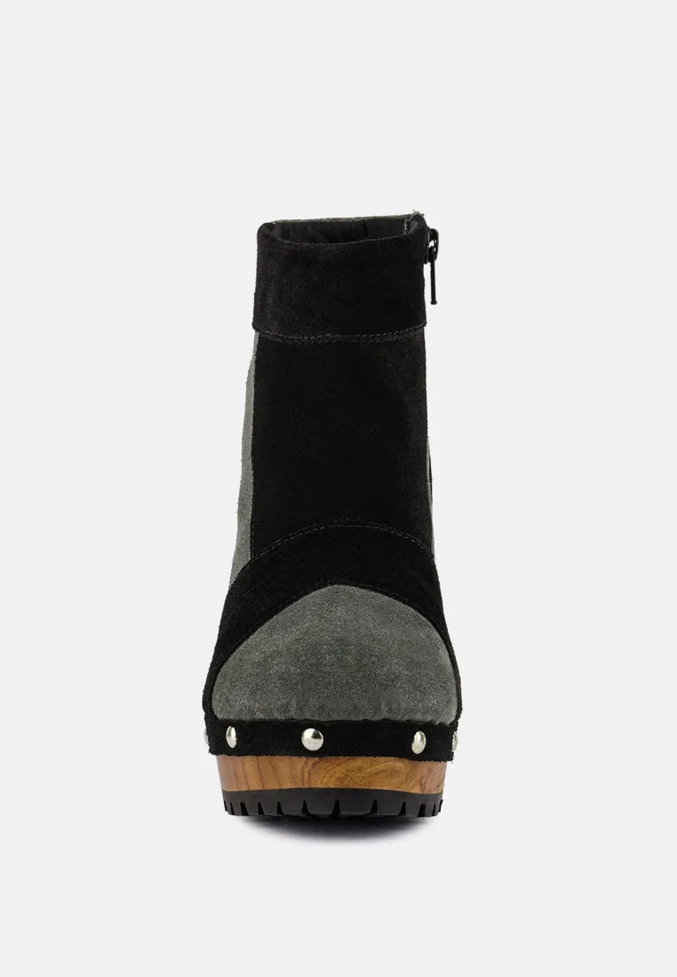 HURON Grey Fine Suede Patchwork Ankle Boots