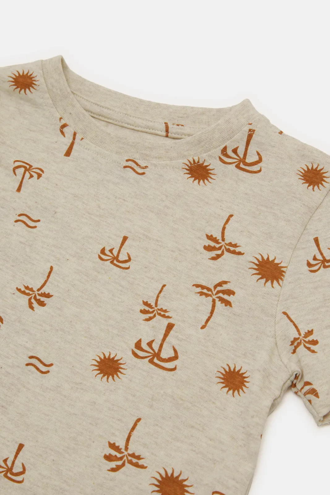 Infant Boys Beige Palm Printed T-Shirt