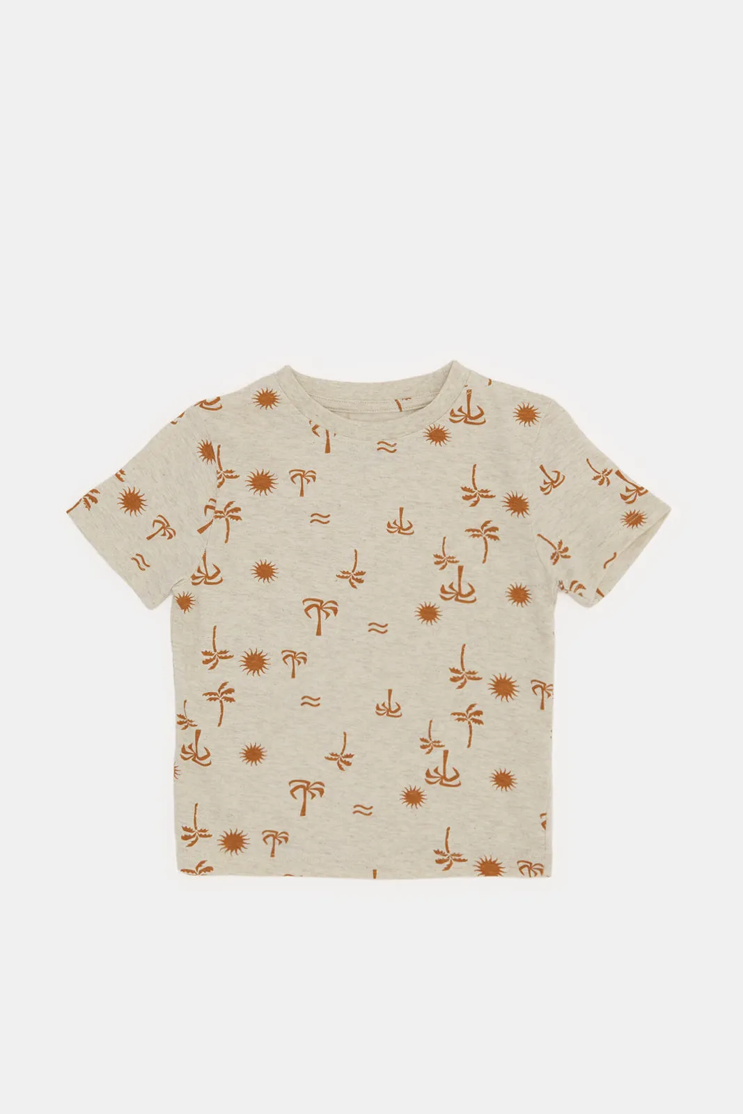 Infant Boys Beige Palm Printed T-Shirt