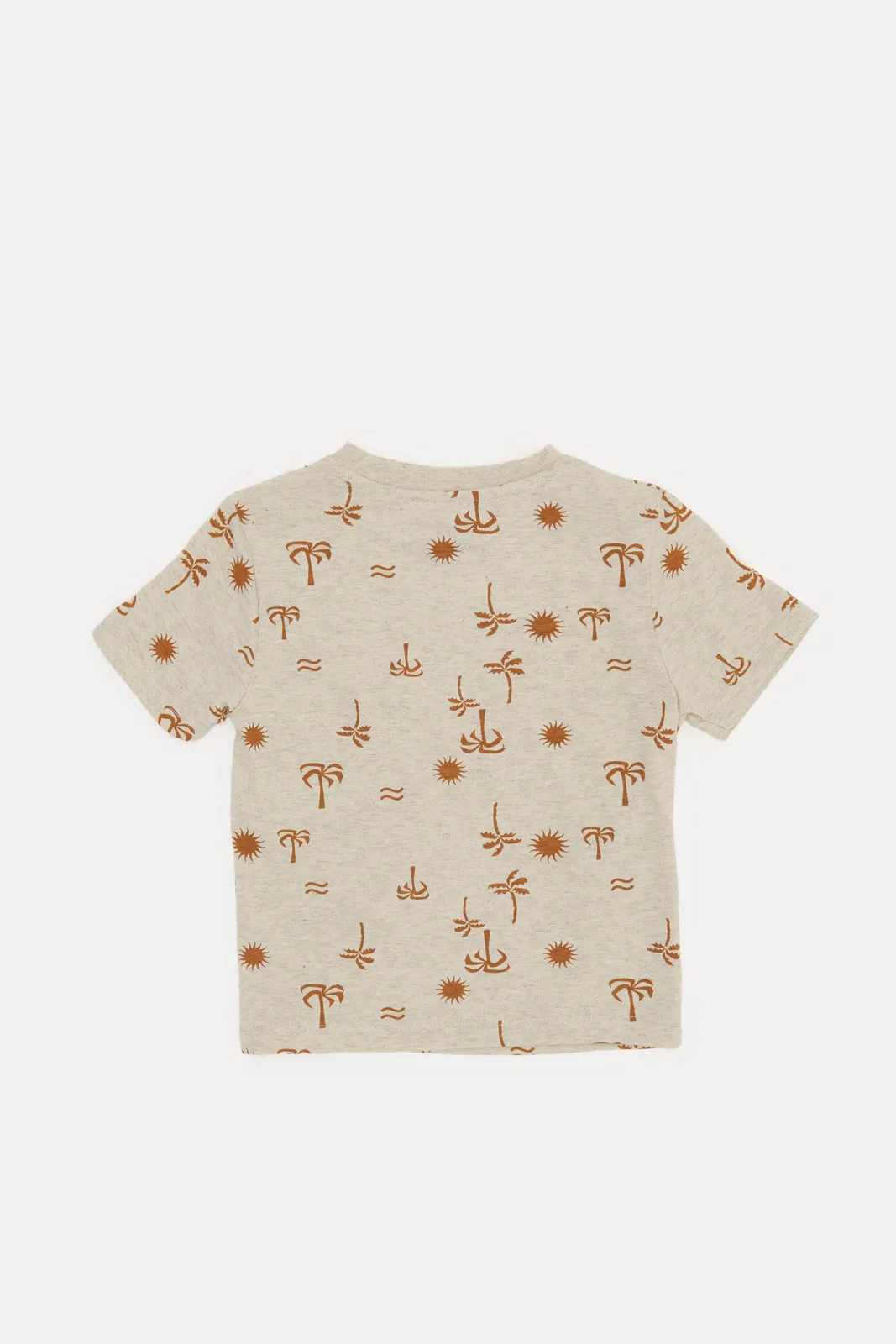 Infant Boys Beige Palm Printed T-Shirt