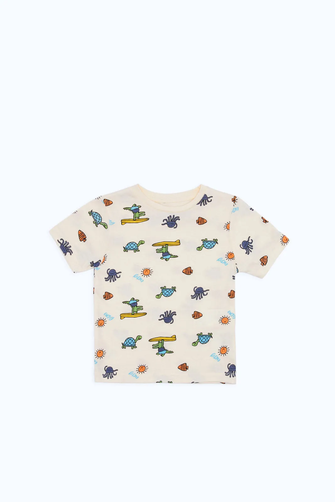 Infant Boys Beige Printed T-Shirt