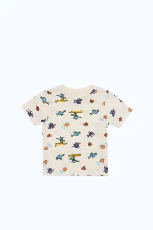 Infant Boys Beige Printed T-Shirt