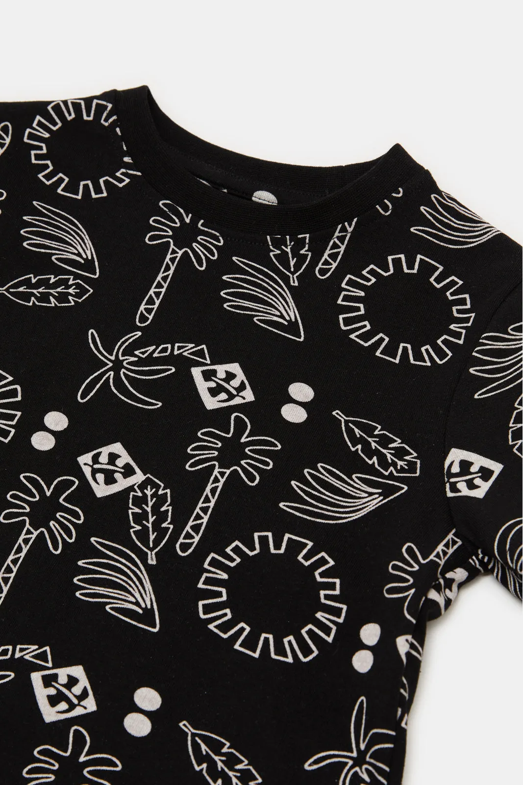 Infant Boys Black Palm Printed T-Shirt