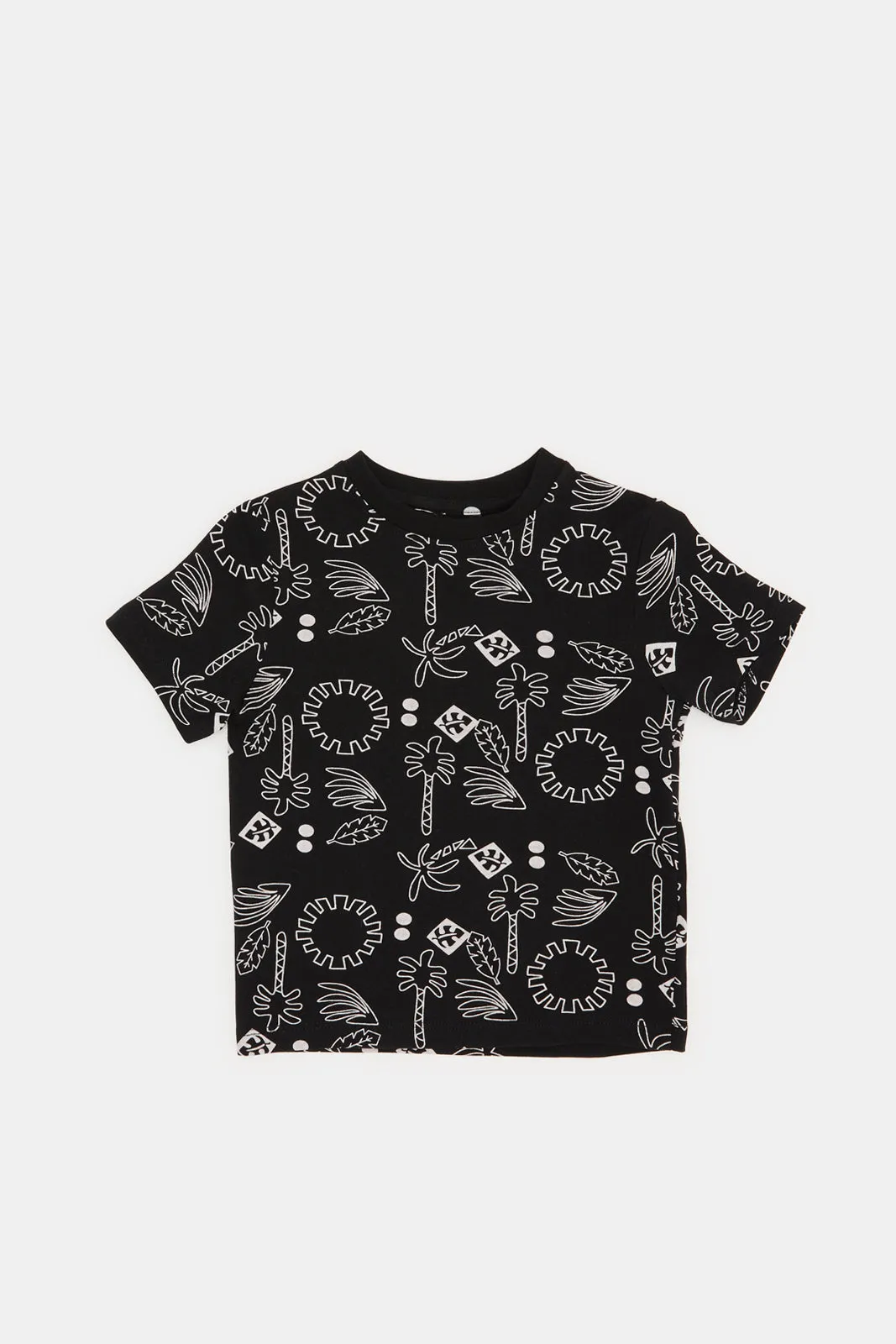 Infant Boys Black Palm Printed T-Shirt