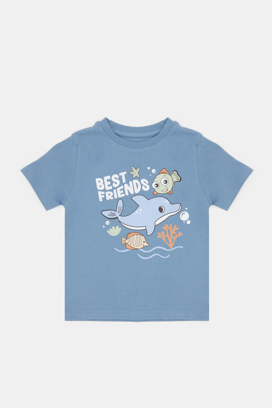 Infant Boys Blue Dolphin Printed T-Shirt