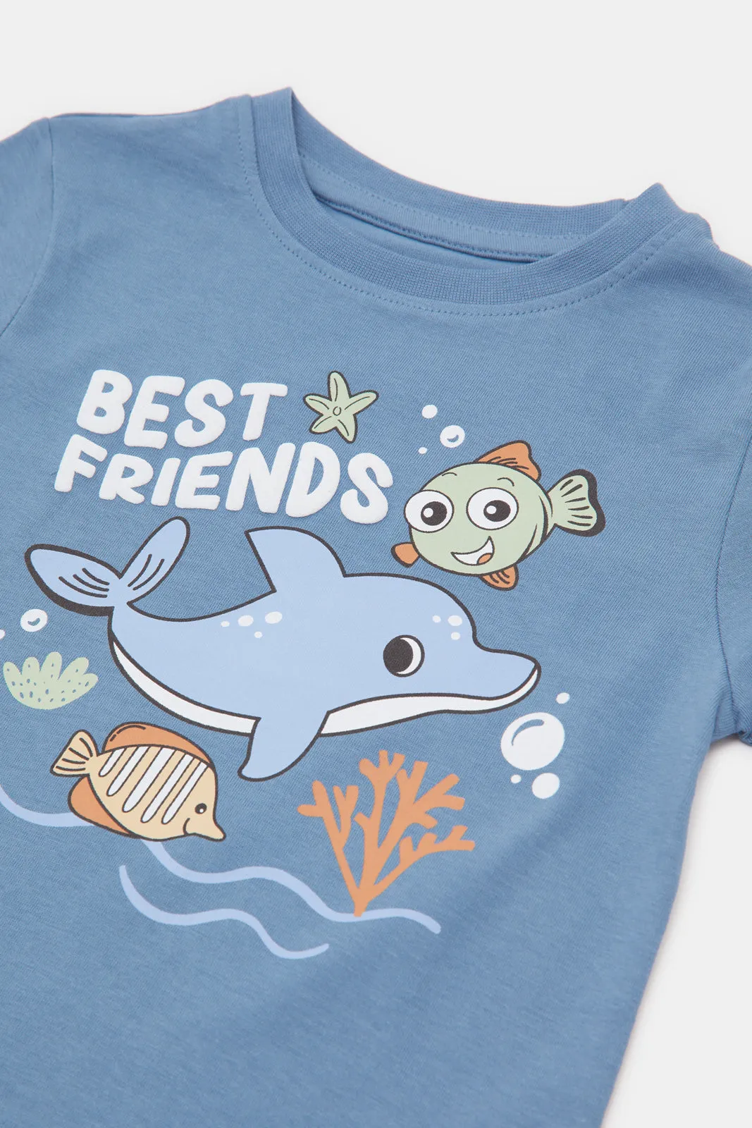 Infant Boys Blue Dolphin Printed T-Shirt