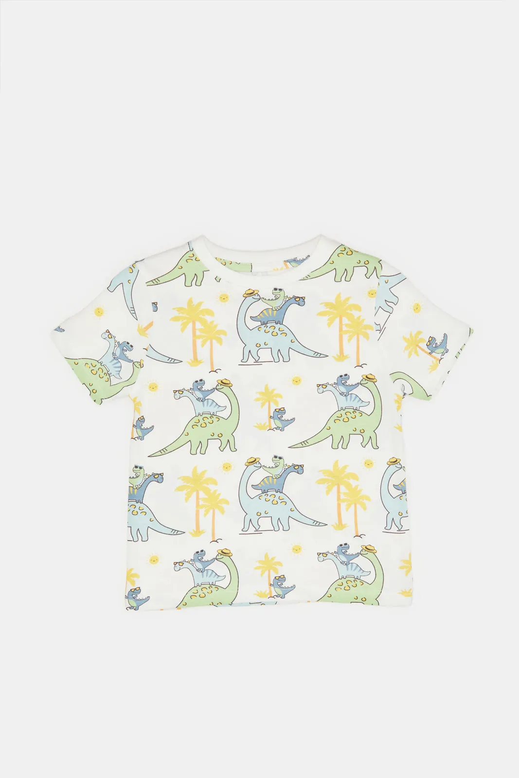 Infant Boys Cream Dinosaur Printed T-Shirt