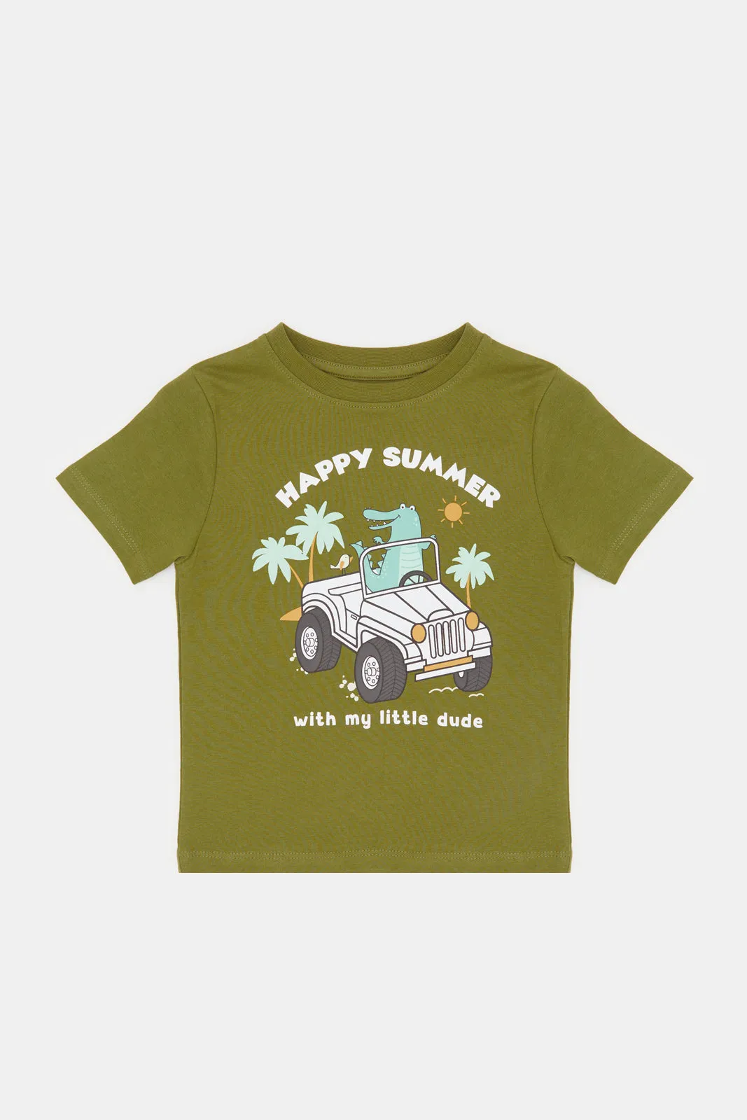 Infant Boys Olive Printed T-Shirt