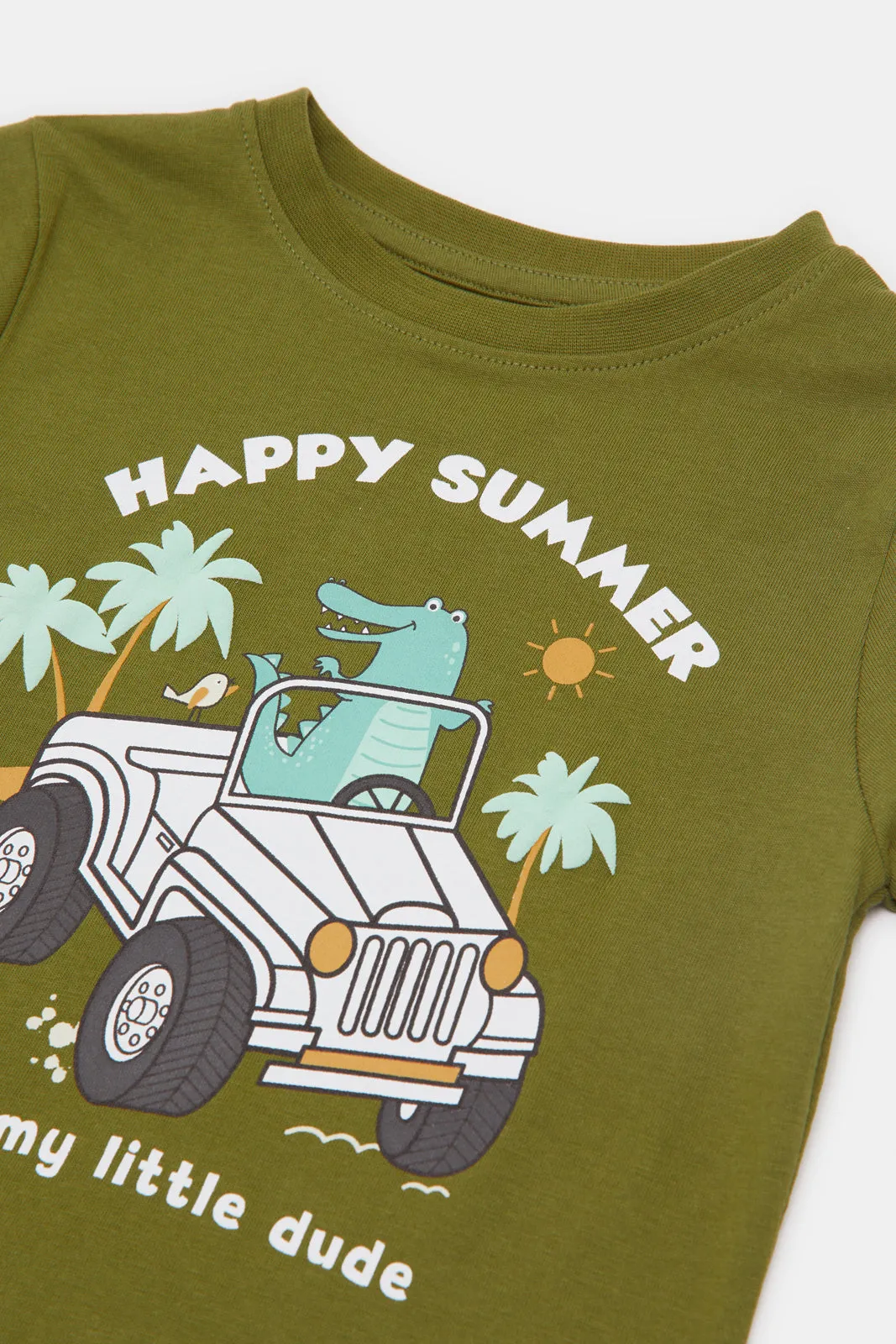 Infant Boys Olive Printed T-Shirt