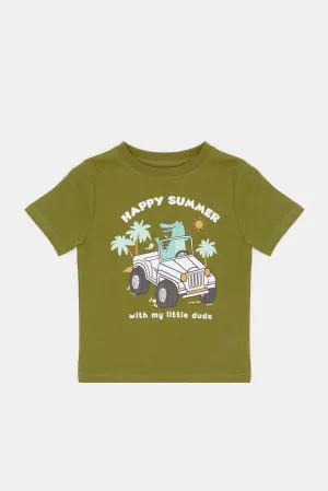 Infant Boys Olive Printed T-Shirt