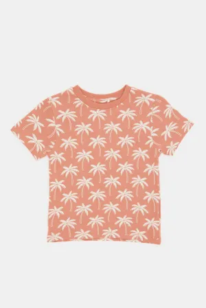 Infant Boys Orange Printed T-Shirt