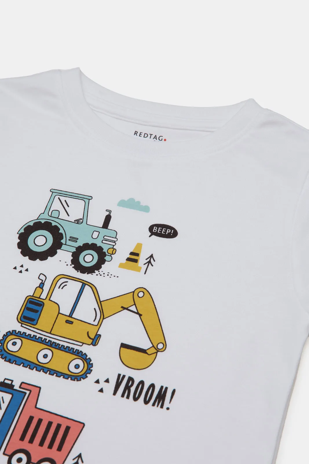 Infant Boys White Truck Printed T-Shirt