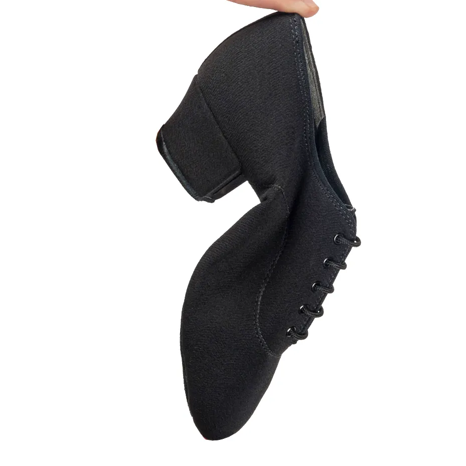 International-Mens: Rumba Split Sole Black Lycra VEGAN | 1.5" Latin