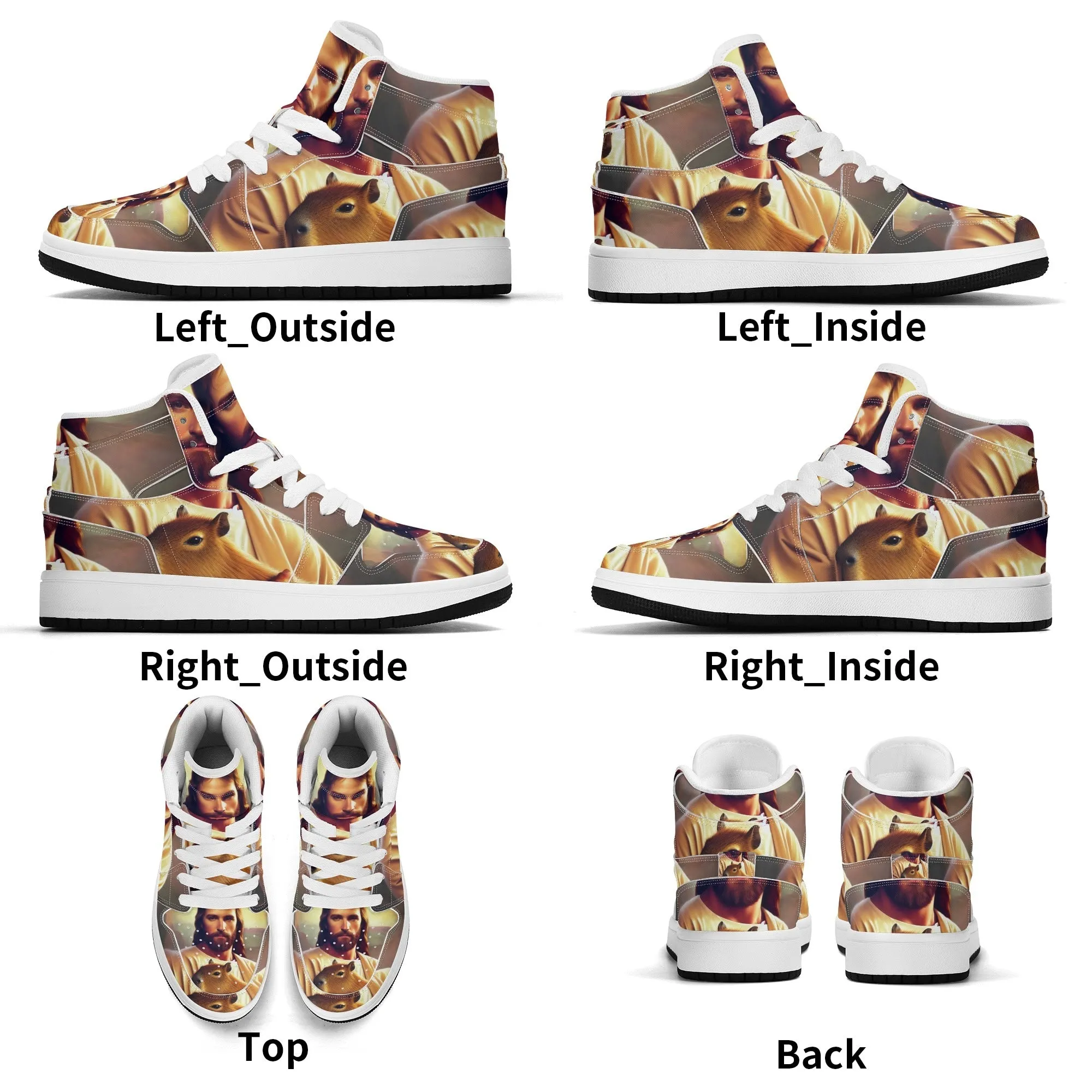 Jesus Holding Capybara Children Premium High Top Leather Sneakers