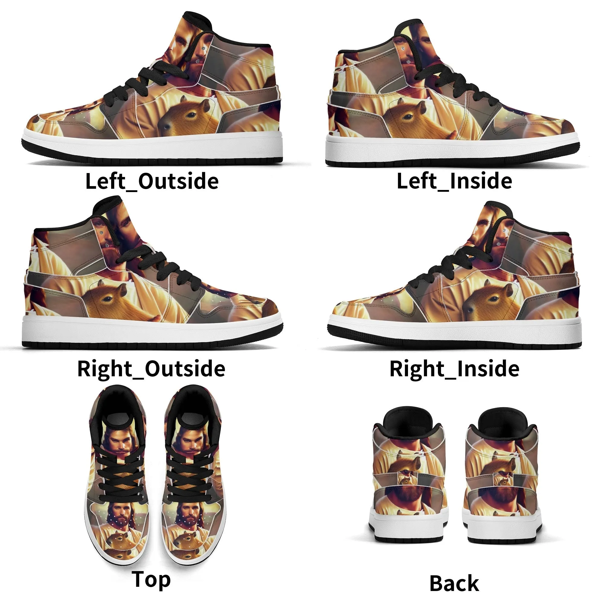 Jesus Holding Capybara Children Premium High Top Leather Sneakers