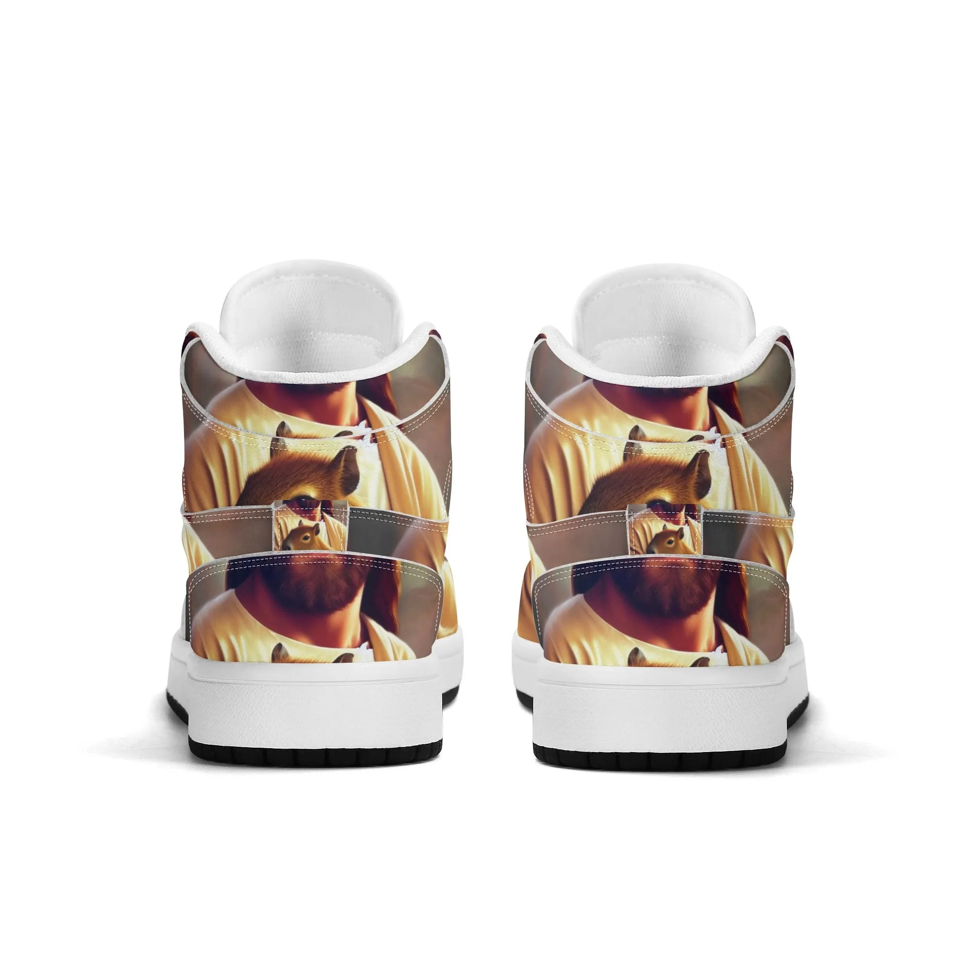 Jesus Holding Capybara Children Premium High Top Leather Sneakers