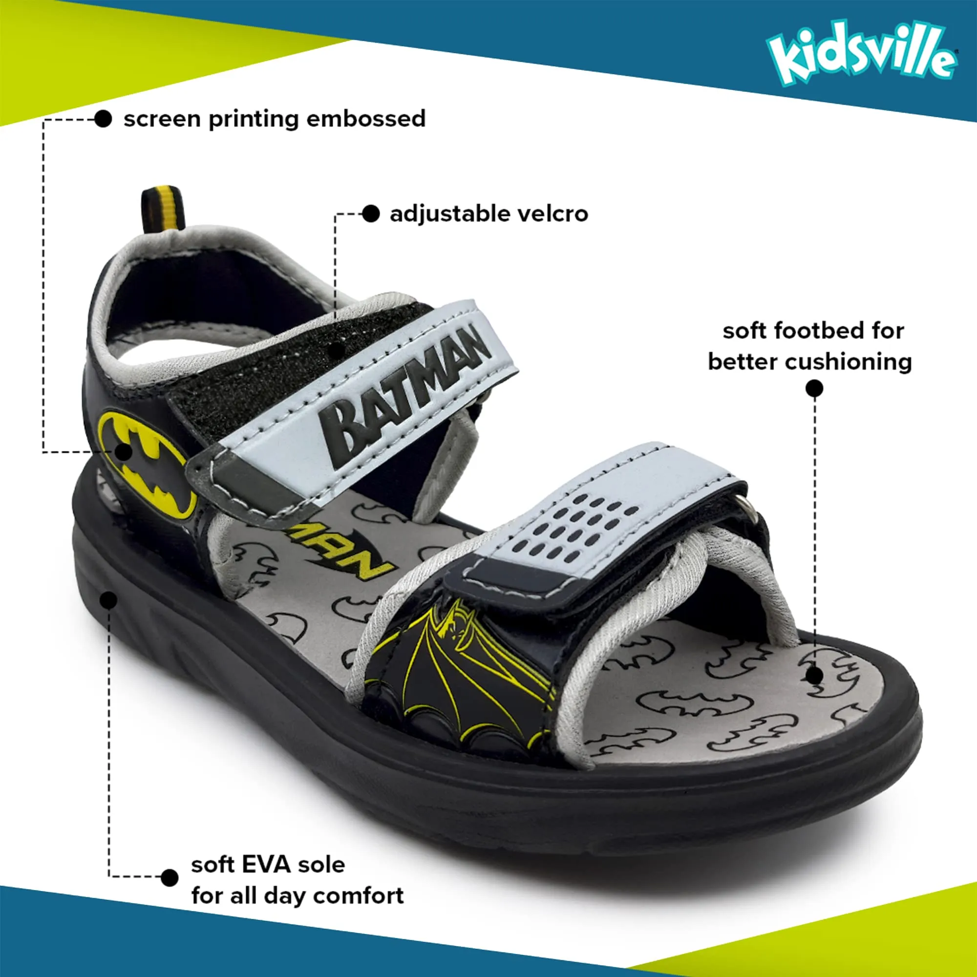 Kidsville Batman Printed Sandals For Boys