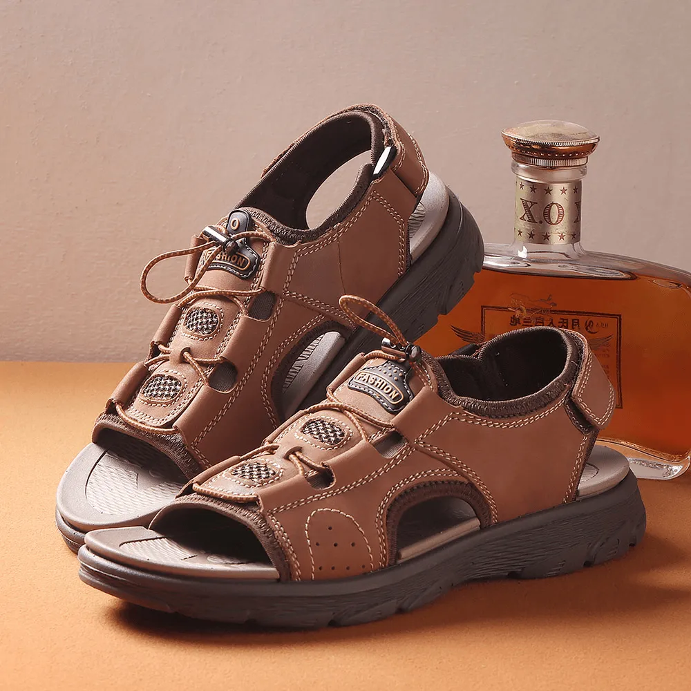 kkboxly kkboxly Men Genuine Leather Opened Breathable Non Slip Casual Outdoor Sandals