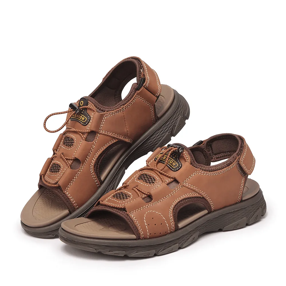 kkboxly kkboxly Men Genuine Leather Opened Breathable Non Slip Casual Outdoor Sandals