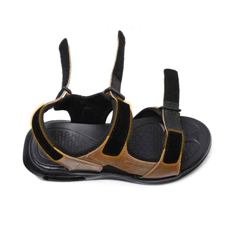 kkboxly kkboxly Men Outdoor Sport Cushioned Comfy Hook Loop Leather Beach Sandals