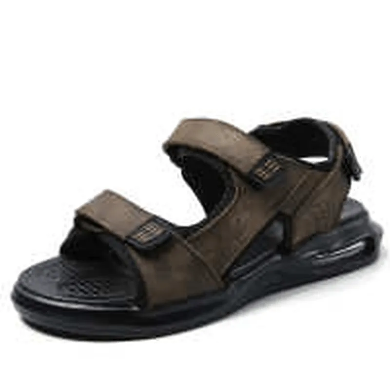 kkboxly kkboxly Men Outdoor Sport Cushioned Comfy Hook Loop Leather Beach Sandals