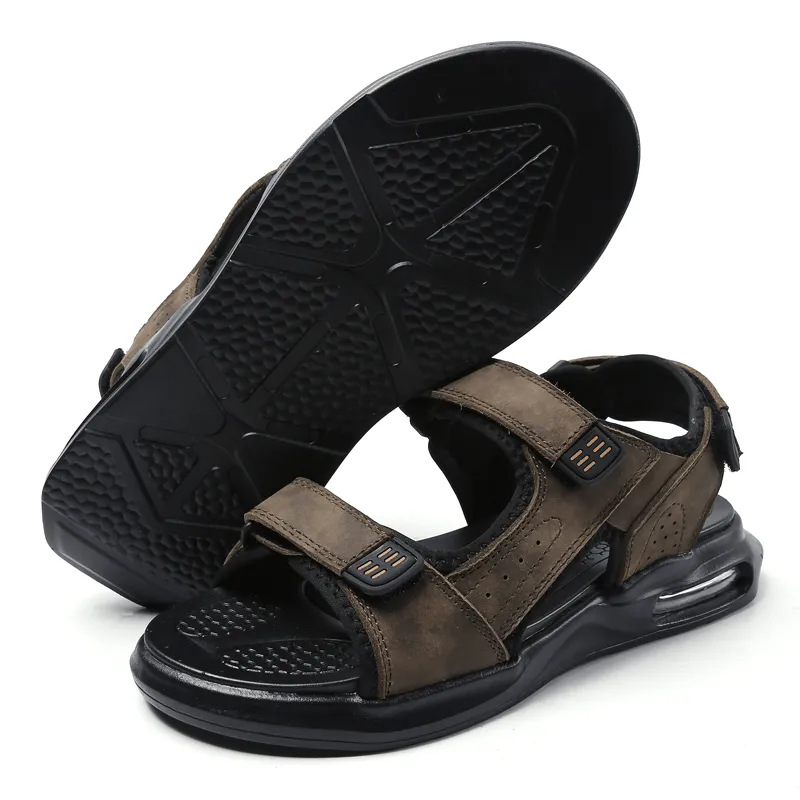 kkboxly kkboxly Men Outdoor Sport Cushioned Comfy Hook Loop Leather Beach Sandals