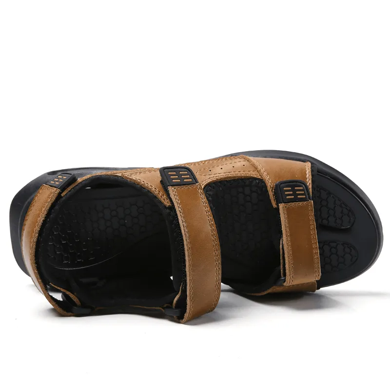 kkboxly kkboxly Men Outdoor Sport Cushioned Comfy Hook Loop Leather Beach Sandals