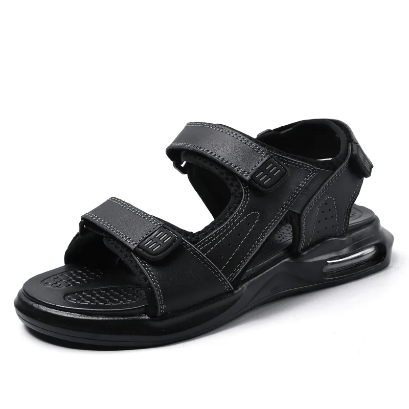 kkboxly kkboxly Men Outdoor Sport Cushioned Comfy Hook Loop Leather Beach Sandals