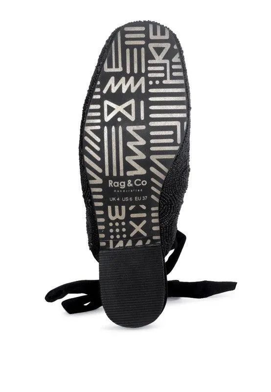 Kuba African Intricate Embroidery Black Mules