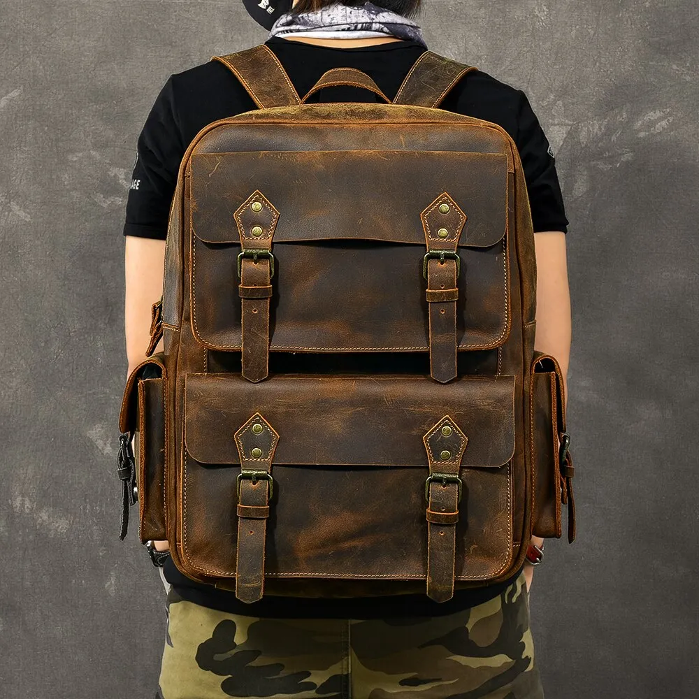 Large Capacity Leather Retro Men's Outdoor Backpack