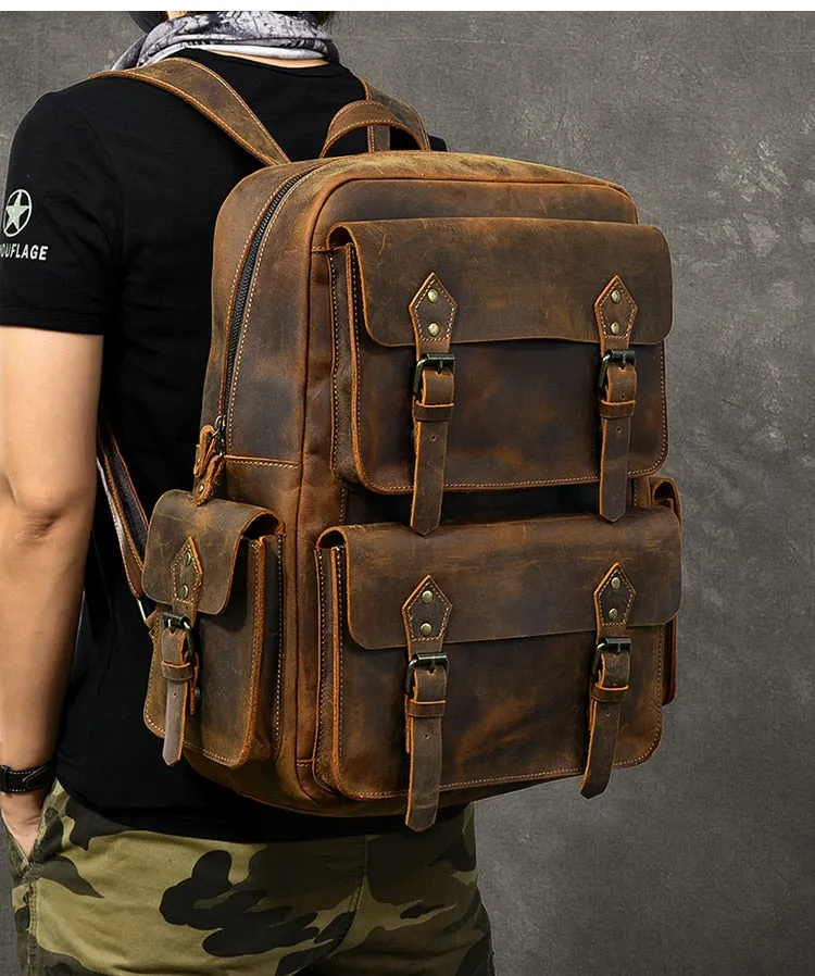 Large Capacity Leather Retro Men's Outdoor Backpack