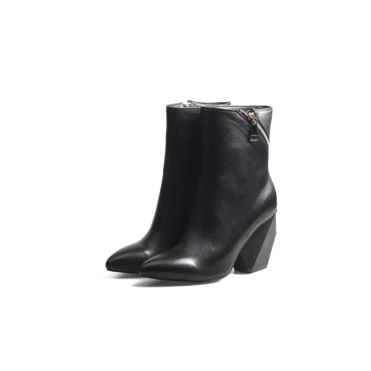 Leather Ankle Boots with Slanted Zipper