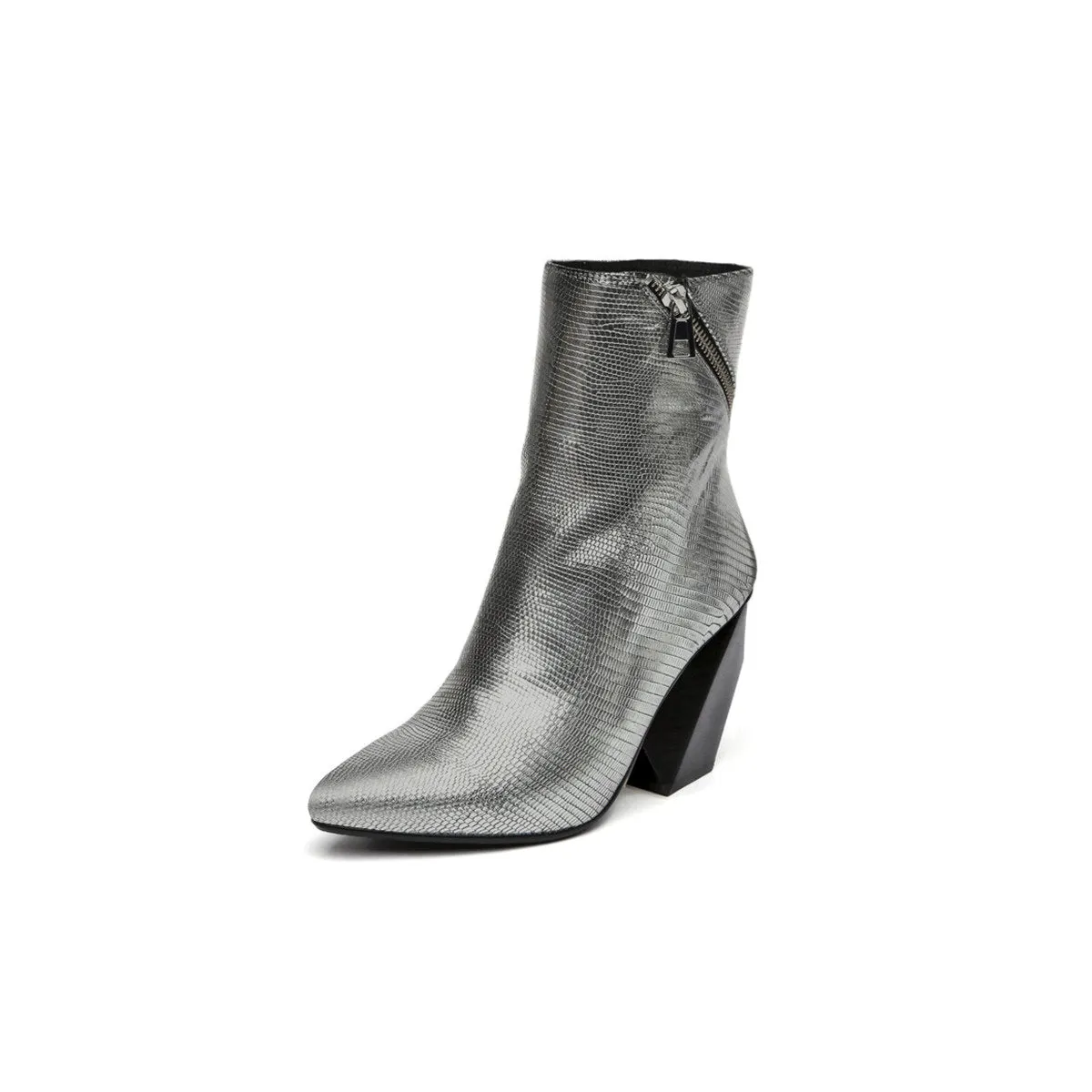 Leather Ankle Boots with Slanted Zipper