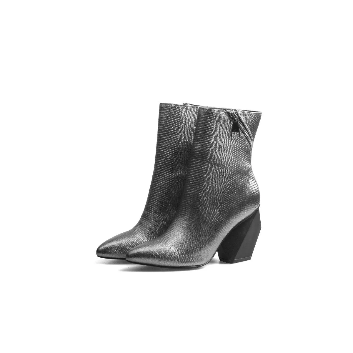 Leather Ankle Boots with Slanted Zipper