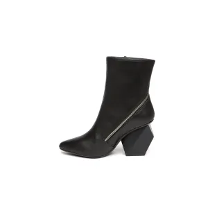 Leather Ankle Boots with Slanted Zipper