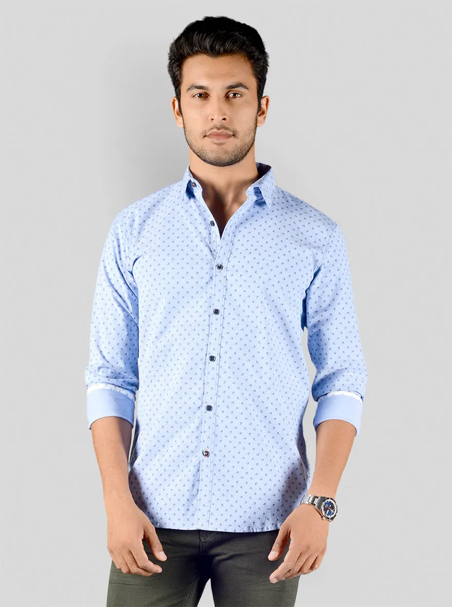 Light Blue Printed Slim Fit Casual Shirt | JadeBlue