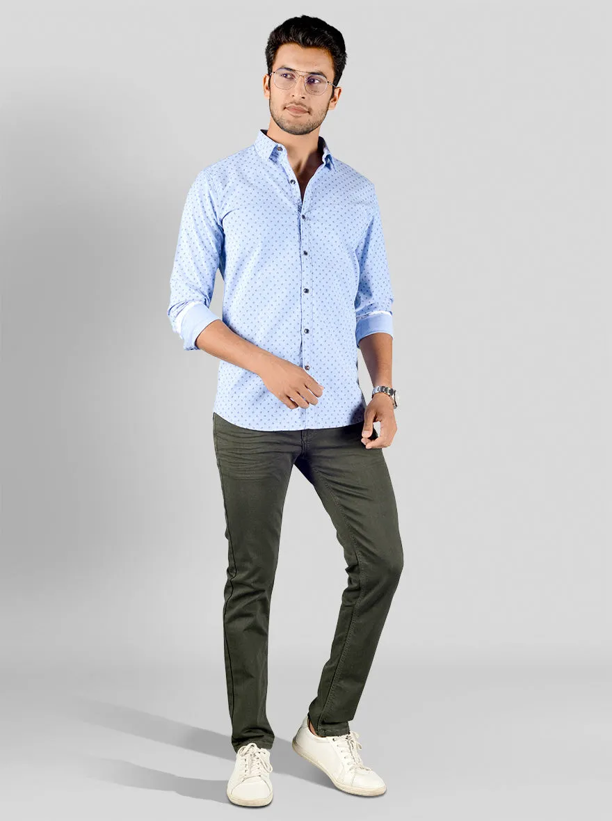 Light Blue Printed Slim Fit Casual Shirt | JadeBlue