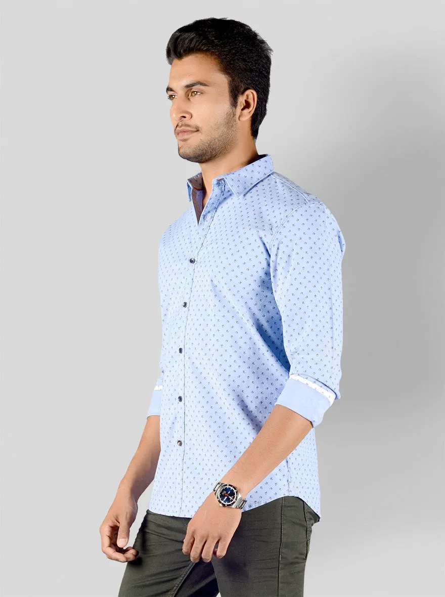 Light Blue Printed Slim Fit Casual Shirt | JadeBlue