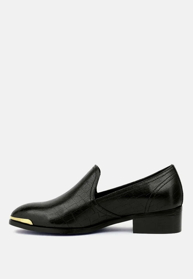 LILLIAM Black Metal Highlight Casual Leather Loafers