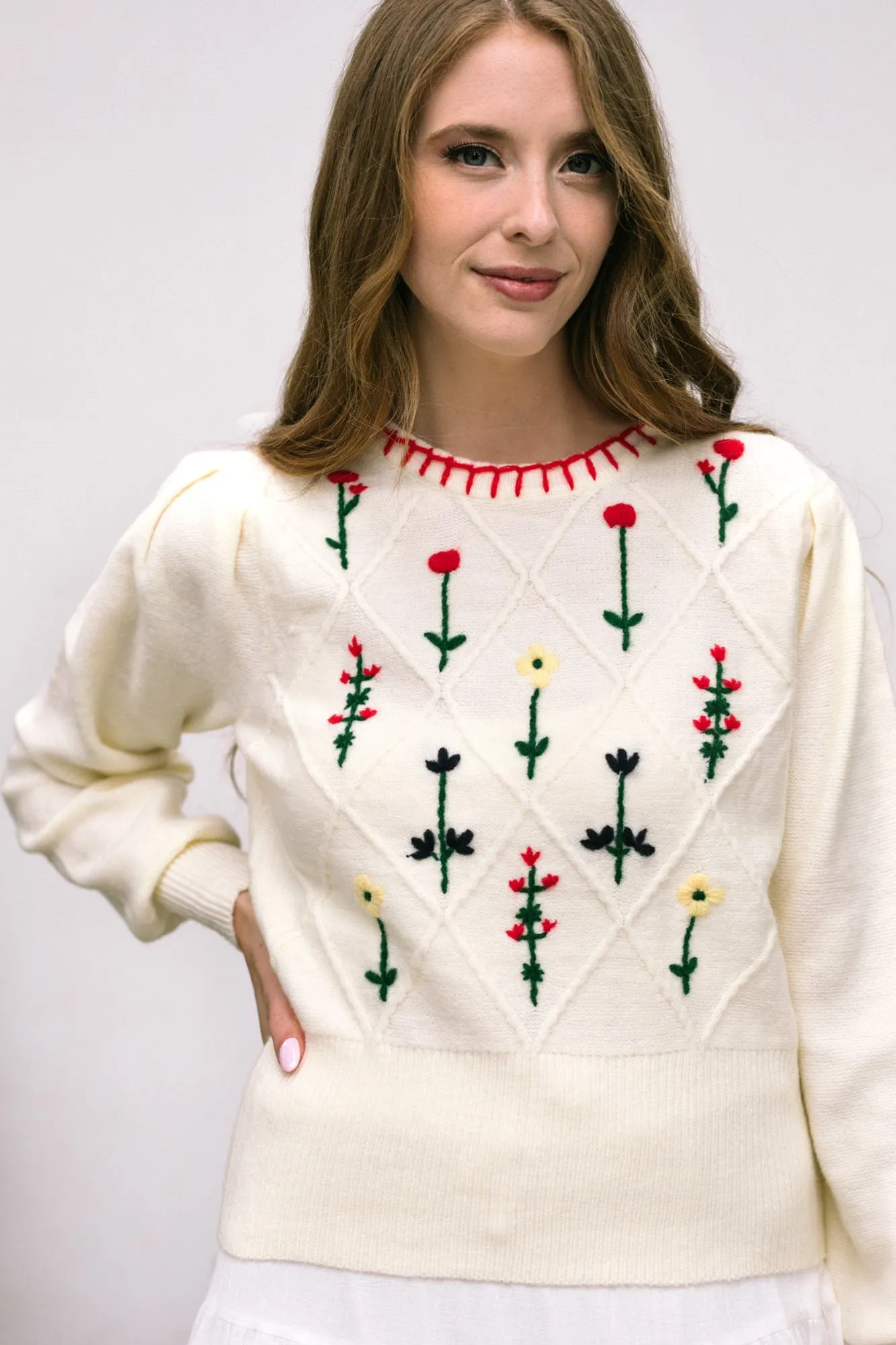 Magnolia Floral Embroidered Sweater