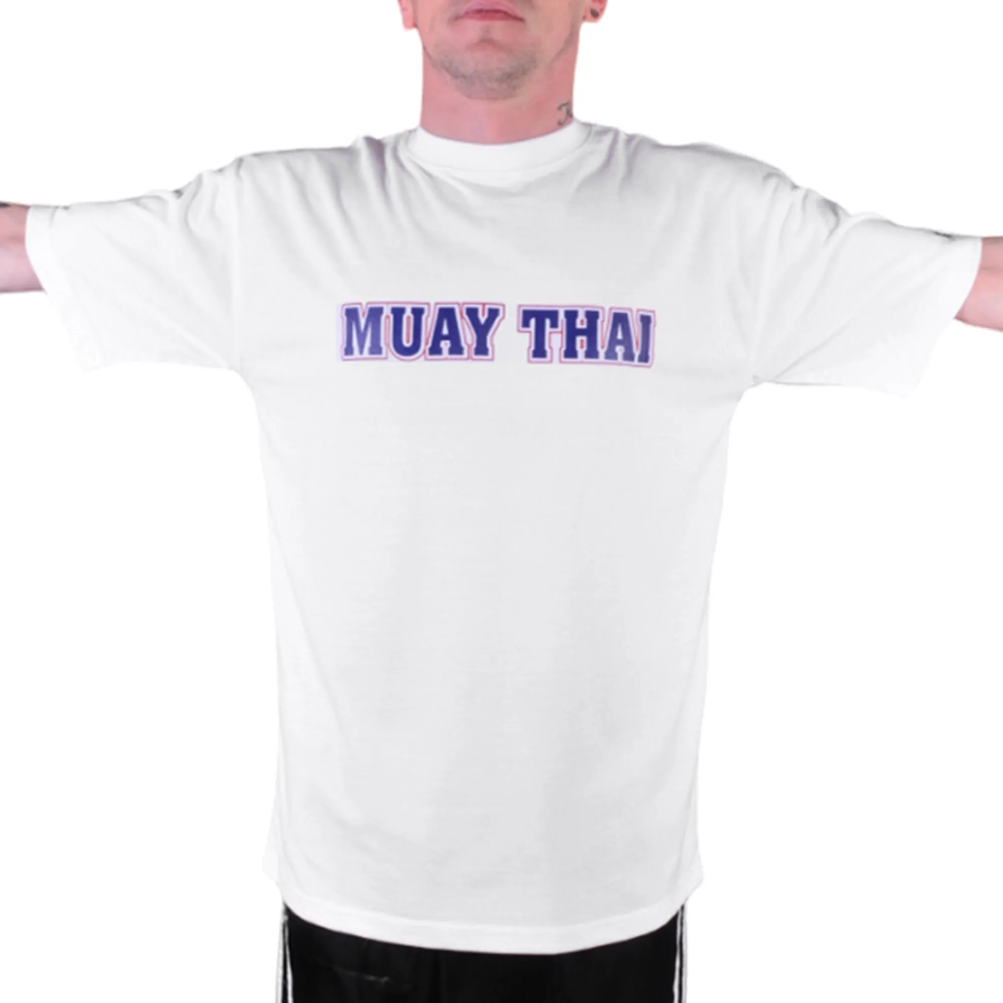 MAR-084B | White Round-Neck Muay Thai T-Shirt (OD)